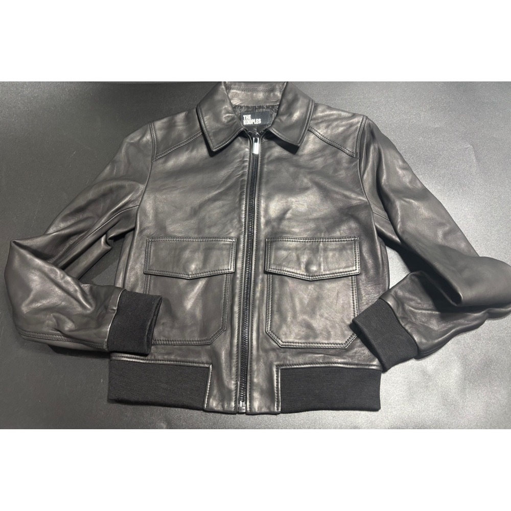 The Kooples Black Lambskin Leather Bomber Jacket Size FR 0/US‎  XS Classic Style